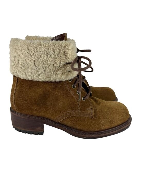 Cole Haan Shoes - Cole Haan Country Chunky Suede Boots Womens 7.5 Tan Brown Lace Up Heeled Booties